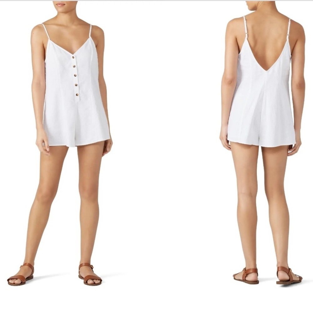 Show me your Mumu White Remy Romper Size Small Linen Jumpsuit Open Back